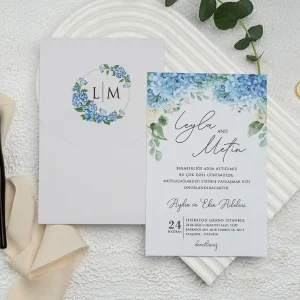Mavi Çiçekli Davetiye Modelleri - Şık ve Zarif Tasarımlar